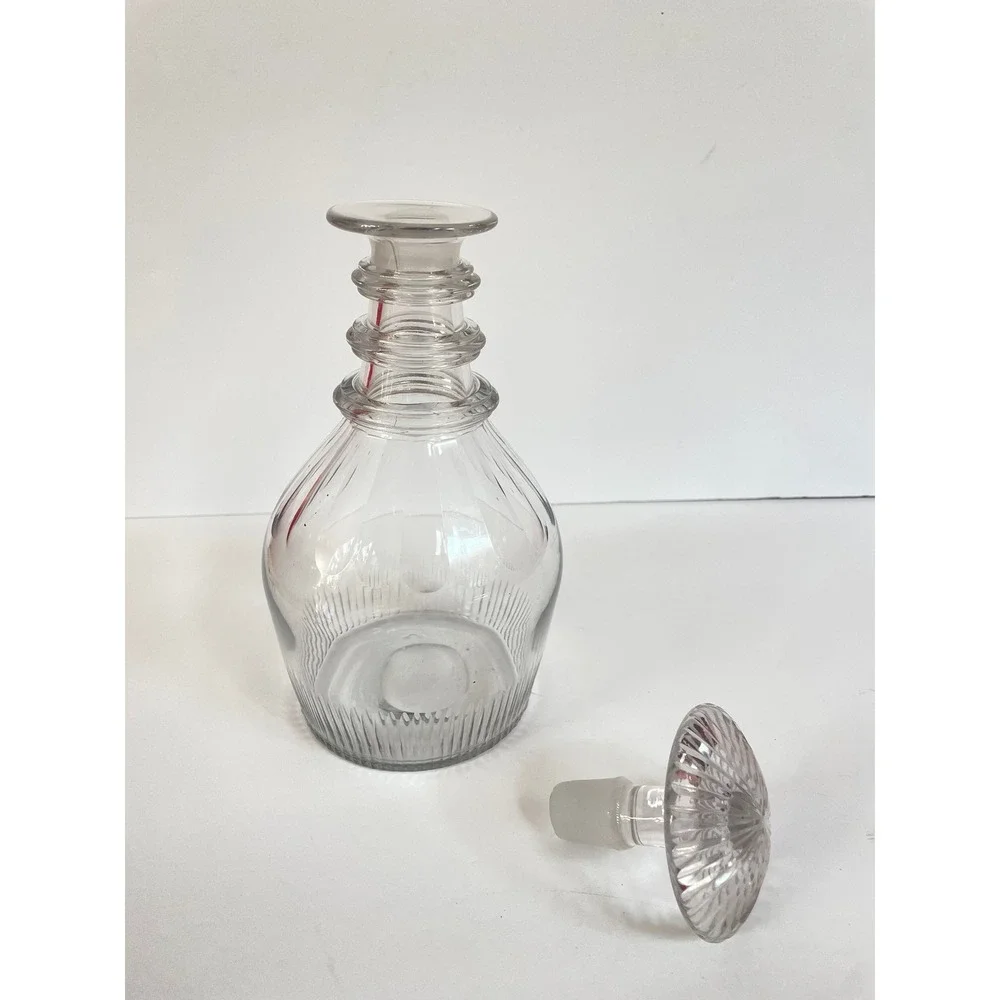 Anglo Irish Lead Glass Decanter Three Neck Rings Mushroom Stopper, Circa 1800's